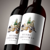 Waterverf rustieke gnoom vrolijk kerstfeest wijn etiket