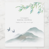 Waterverf Rustieke Groene Berg Bruidsdiner Wijn Etiket (Enkel label)