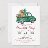 Waterverf Rustieke Groene Vrachtwagen Kerstfeest Kaart (Voorkant)