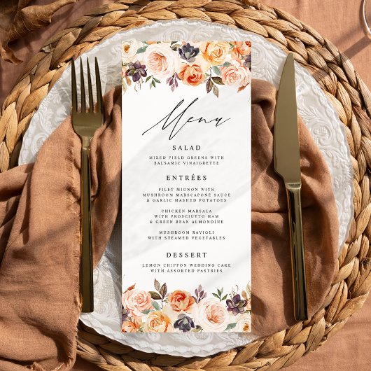 Waterverf Rustieke Herfst Bloemen Bruiloft Menu Ka