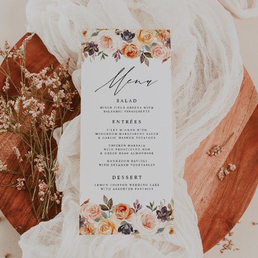 Waterverf Rustieke Herfst Bloemen Bruiloft Menu Ka