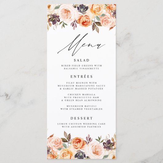 Waterverf Rustieke Herfst Bloemen Bruiloft Menu Ka (Voorkant)