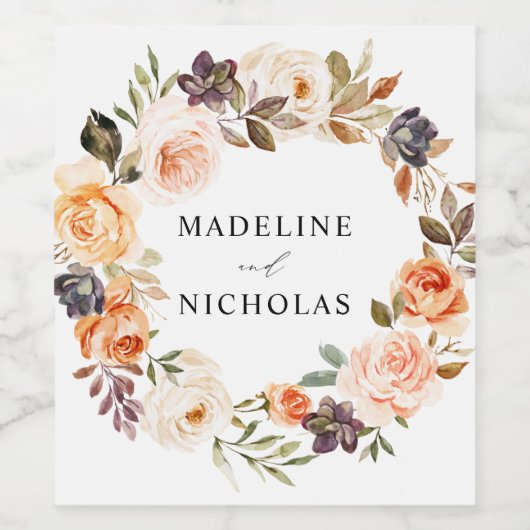 Waterverf rustieke Herfst Floral gepersonaliseerde Wijn Etiket (Enkel label)