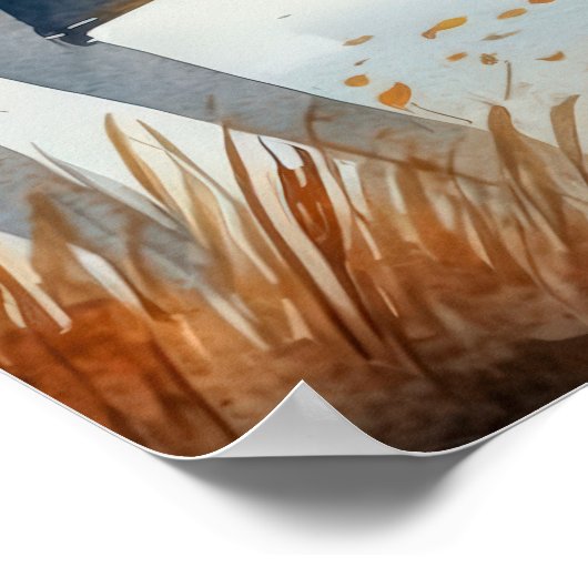 Waterverf Rustieke Herfst Herfst Trees Lake Rowboa Poster (Hoek)