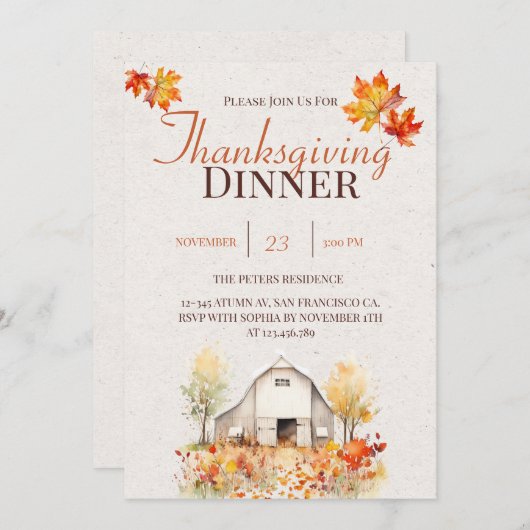 Waterverf rustieke Herfst Thanksgiving uitnodiging (Voorkant / Achterkant)