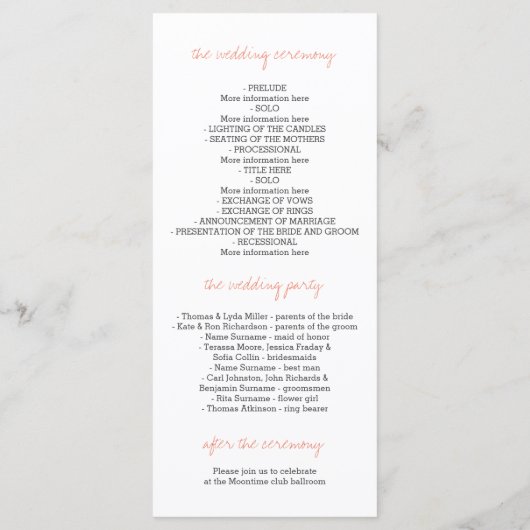 Waterverf rustieke huwelijksprogramma's programmakaart (Achterkant)