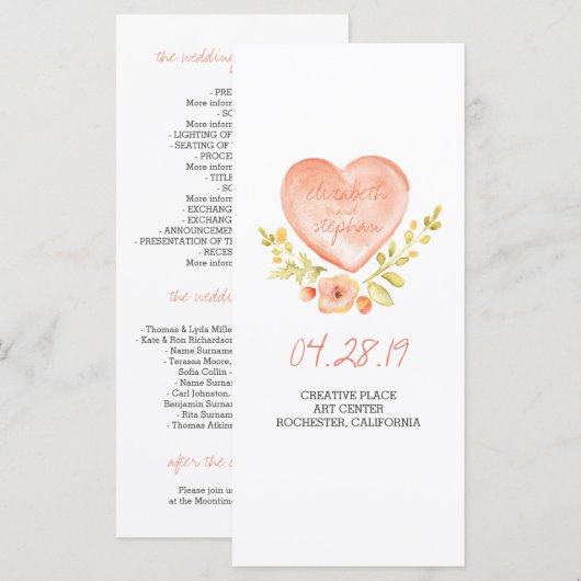 Waterverf rustieke huwelijksprogramma's programmakaart (Voorkant / Achterkant)