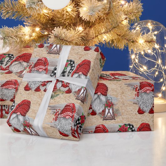 Waterverf Rustieke Kerst Schattigee Gnomen Vakanti Cadeaupapier (Feestdagen)