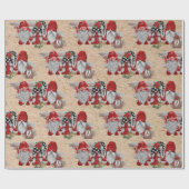 Waterverf Rustieke Kerst Schattigee Gnomen Vakanti Cadeaupapier (Vlak)