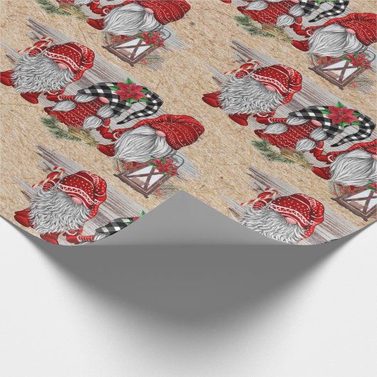 Waterverf Rustieke Kerst Schattigee Gnomen Vakanti Cadeaupapier (Hoek)