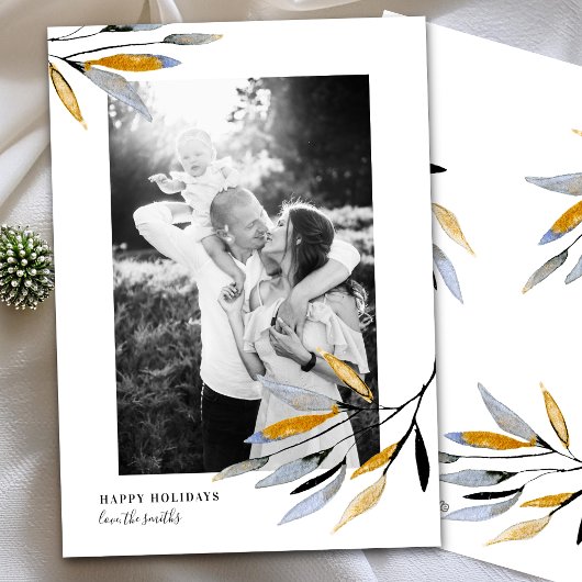 Waterverf rustieke kerstbladfoto feestdagenkaart