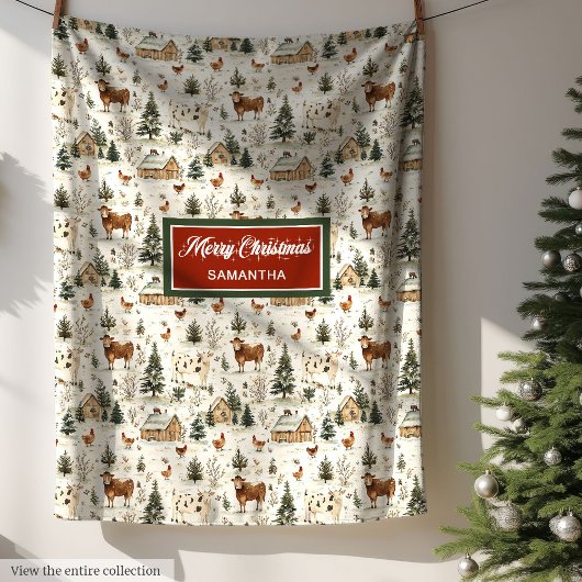 Waterverf rustieke kerstboerderij dorp fleece deken