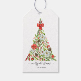 Waterverf rustieke kerstboom gepersonaliseerd cadeaulabel