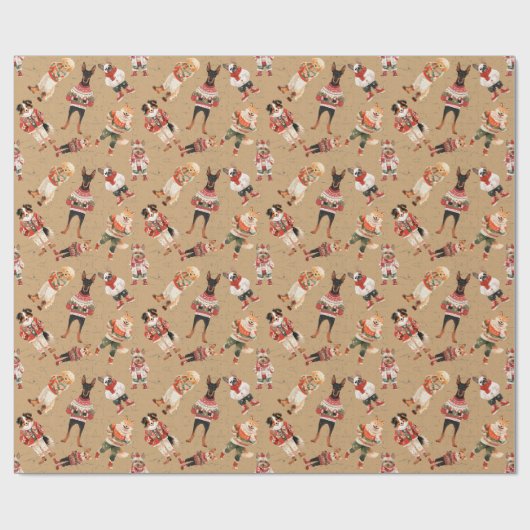 Waterverf rustieke kersthond cadeaupapier (Vlak)