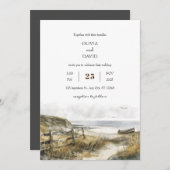 Waterverf rustieke kustveld kunst strand bruiloft kaart (Voorkant / Achterkant)