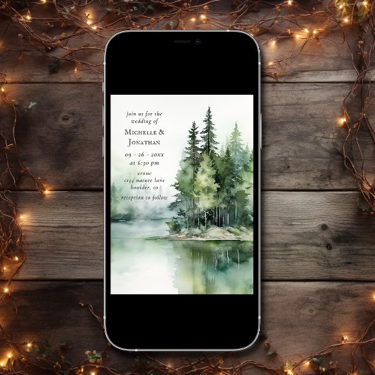 Waterverf rustieke Lake Woodland bos bruiloft Kaart