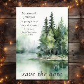 Waterverf rustieke Lake Woodland bos bruiloft Save The Date