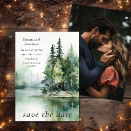 Waterverf rustieke Lake Woodland foto bruiloft Save The Date