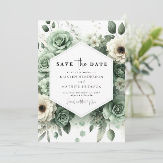 Waterverf Rustieke Minimal Sage Green Wedding Save The Date (Staand voorkant)
