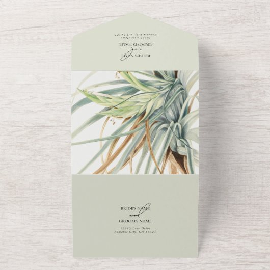 Waterverf rustieke neutraal boho botanische bruilo all in one uitnodiging (Buitenkant)