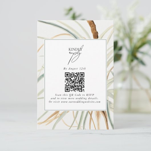 Waterverf rustieke neutraal boho botanische bruilo informatiekaartje (Staand voorkant)