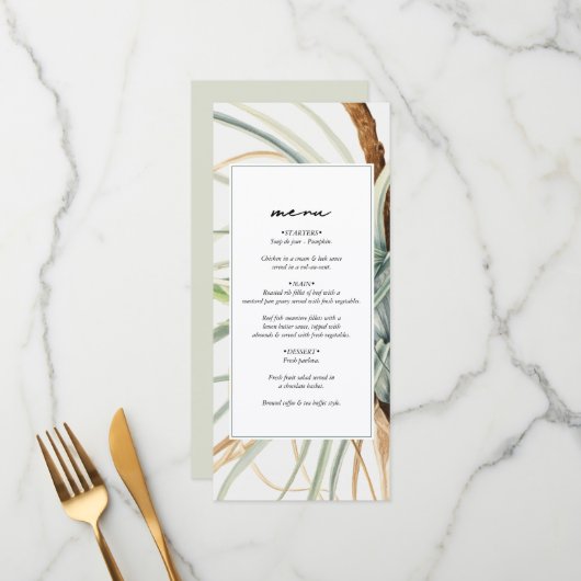 Waterverf rustieke neutraal boho botanische bruilo menu (Voorkant / Achterkant in situ)