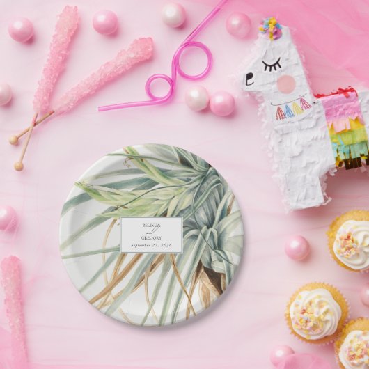 Waterverf rustieke neutraal boho botanische bruilo papieren bordje (Feest)