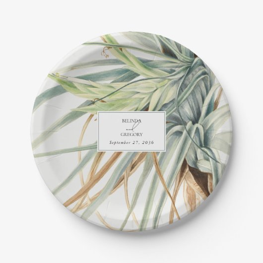 Waterverf rustieke neutraal boho botanische bruilo papieren bordje (Voorkant)