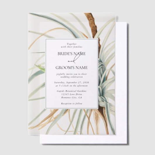 Waterverf rustieke neutraal boho botanische bruilo vellum uitnodigingen (Offset)