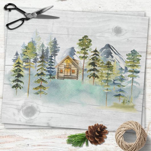 Waterverf Rustieke Nevelige Bos Berghut Cadeaupapier