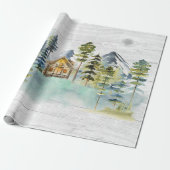 Waterverf Rustieke Nevelige Bos Berghut Cadeaupapier (Uitgerold)