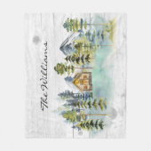 Waterverf Rustieke Nevelige Bos Berghut Fleece Deken (Voorkant)