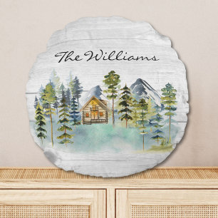 Waterverf Rustieke Nevelige Bos Berghut Rond Kussen