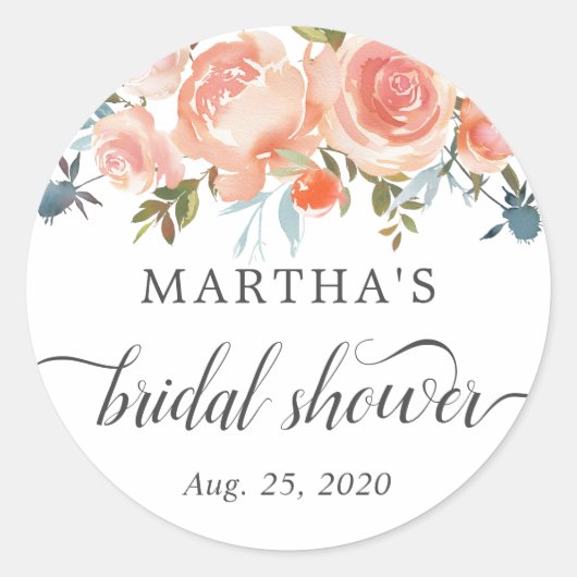 Waterverf rustieke perzik bloemig Vrijgezellenfees Ronde Sticker (Voorkant)