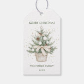 Waterverf rustieke potkerstboom cadeaulabel (Voorkant)