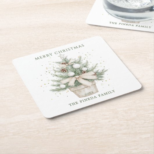 Waterverf rustieke potkerstboom kartonnen onderzetters (Schuin)