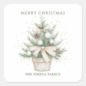 Waterverf rustieke potkerstboom vierkante sticker (Voorkant)
