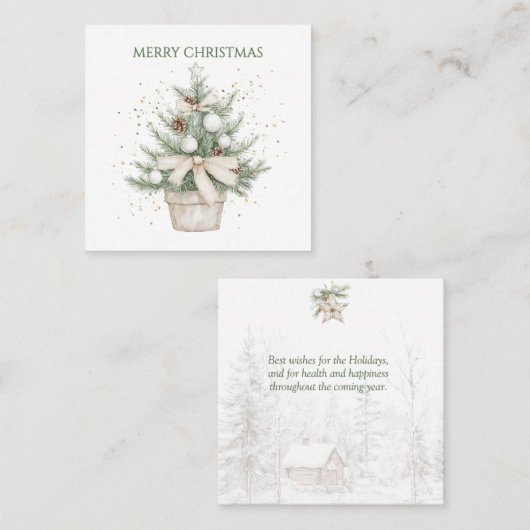 Waterverf rustieke potkerstboom vierkante visitekaartje (Voorkant / Achterkant)