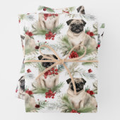 Waterverf rustieke pug kerst inpakpapier vel (In situ)