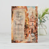 Waterverf rustieke stad mexicaanse bruiloft uitnod kaart (Staand voorkant)