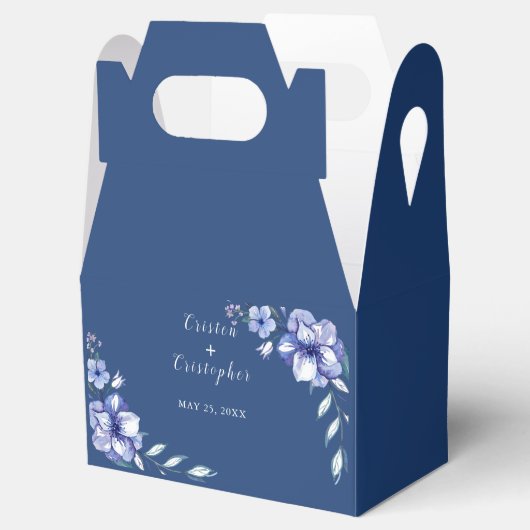 Waterverf rustieke stoffige blauwe bloemenbruiloft bedankdoosjes (Geopend)