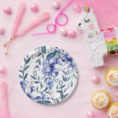 Waterverf rustieke stoffige blauwe bloemenbruiloft papieren bordje (Feest)