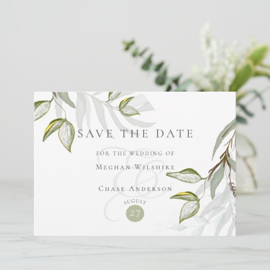 Waterverf Rustieke Stofige Saliebladkleur Save the Kaart (Staand voorkant)