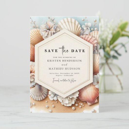 Waterverf rustieke strand bruiloft save the date (Staand voorkant)