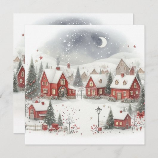 Waterverf rustieke traditionele kersthuizen feestdagenkaart (Voorkant / Achterkant)