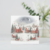 Waterverf rustieke traditionele kersthuizen feestdagenkaart (Staand voorkant)
