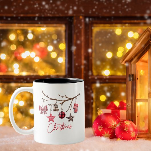 Waterverf rustieke vrolijke kerst tweekleurige koffiemok