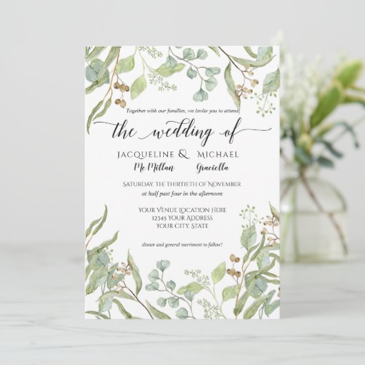 Waterverf rustieke wijnmakerij eucalyptus bladblad kaart (Staand voorkant)