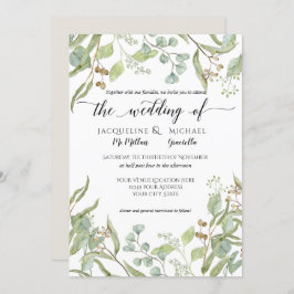 Waterverf rustieke wijnmakerij eucalyptus bladblad kaart