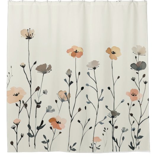 Waterverf rustieke wilde bloemen bloemenelegant douchegordijn (Voorkant)